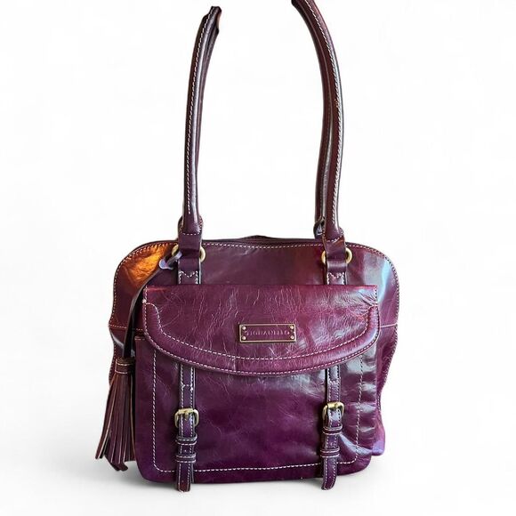 Tignanello Plum Leather Buckle Tote - Picture 1 of 7